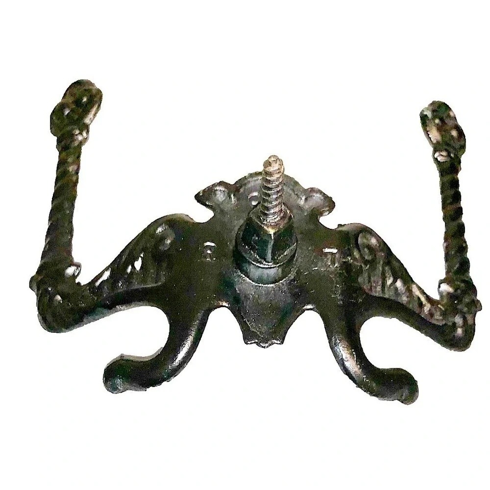 Vtg Antique Sand Cast Double Hat & Coat Hook, 5